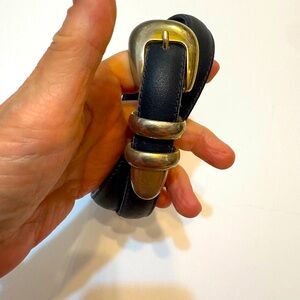 34” Blue Leather Belt Metal Hardware Vintage